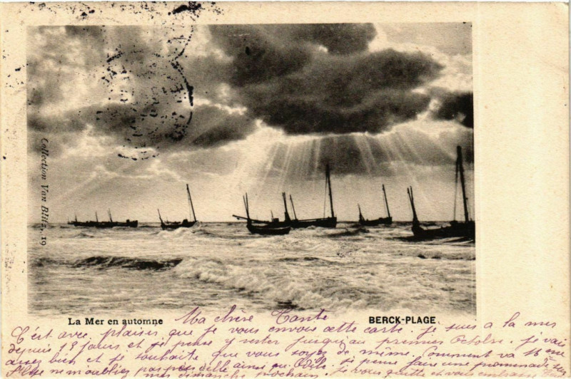 Carte postale ancienne Berck Plage- La Mer en automne France à Berck