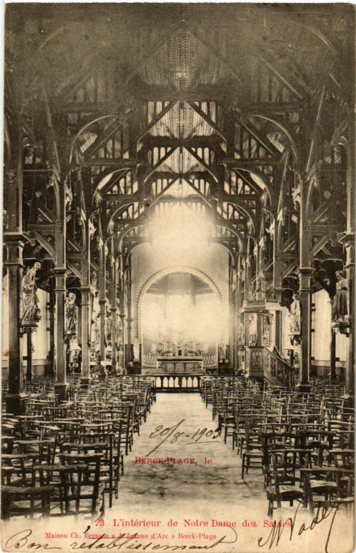 Carte postale ancienne Berck Plage- Interieur de Notre Dame des Sables France à Berck