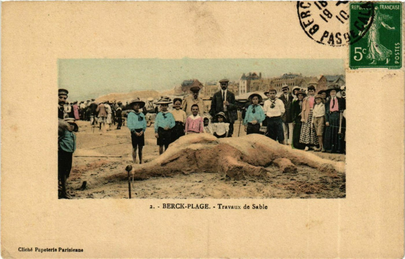 Carte postale ancienne Berck Plage- Travaux de Sable France à Berck