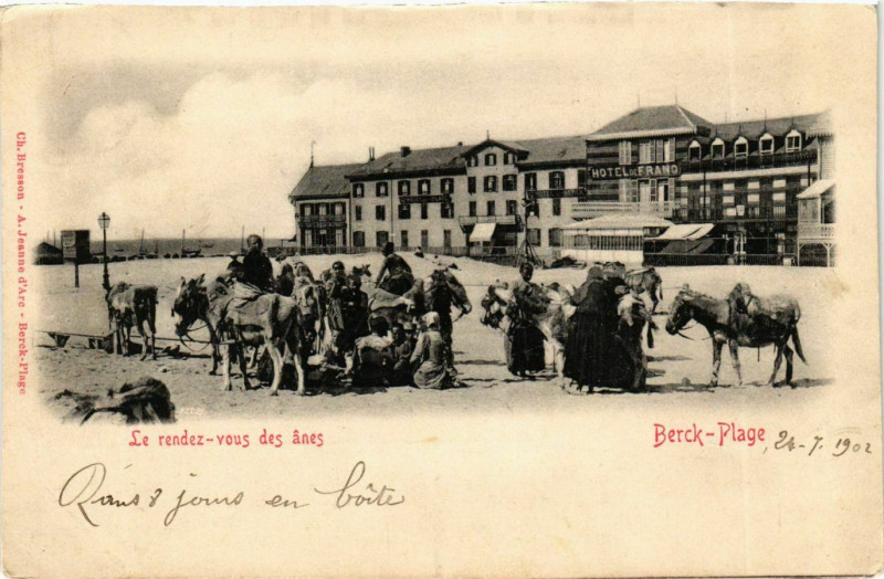 Carte postale ancienne Berck-Plage - Le rendez-vous de anes à Berck