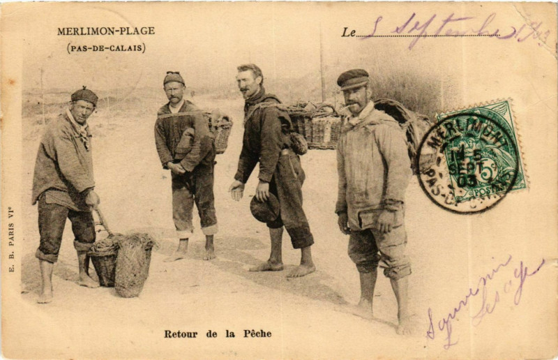 Carte postale ancienne Merlimon-Plage (Pas-de-Calais) - Retour de la Péche à Calais