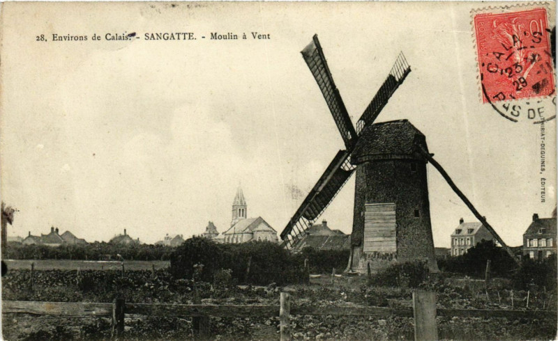 Carte postale ancienne Environs de Calais - Sangatte - Moulin a Vent à Calais