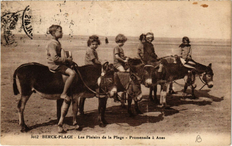 Carte postale ancienne Berck-Plage Les Plaisirs de la Plage - Promenade a Anes à Berck