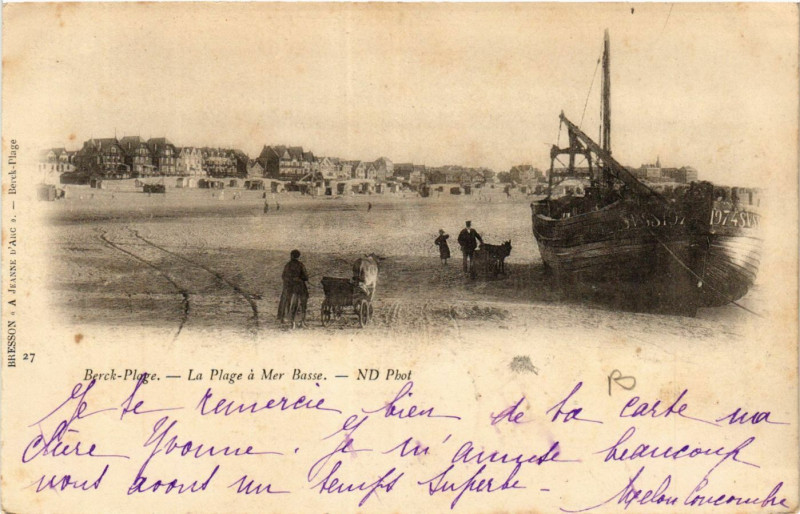 Carte postale ancienne Berck-Plage La Plage a Mer Basse à Berck