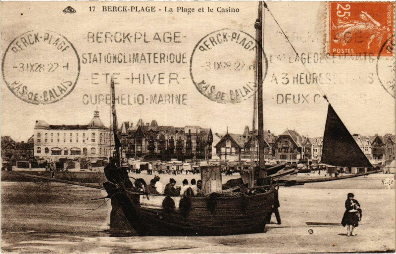 Carte postale ancienne Berck-Plage La Plage et le Casino à Berck