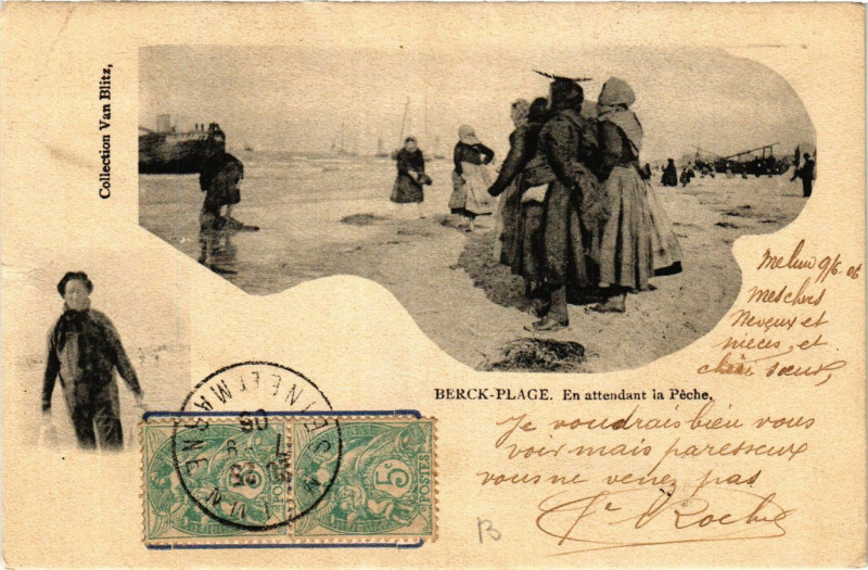 Carte postale ancienne Berck-Plage En attendant la Péche à Berck