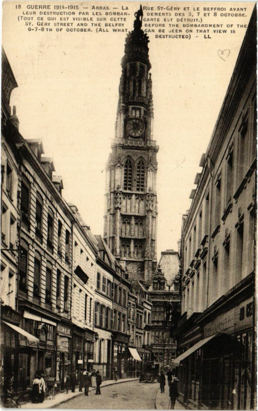 Carte postale ancienne Arras La Rue Saint-Géry et le Beffroi à Arras