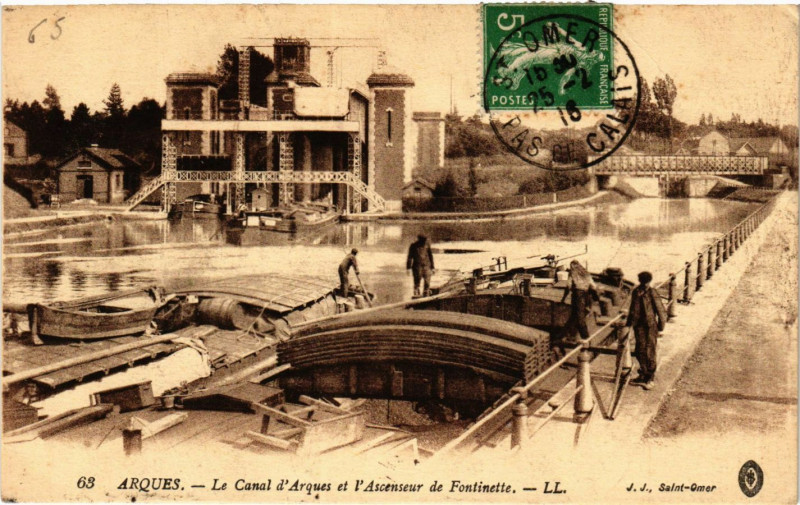 Carte postale ancienne Arques Le Canal d'Arques et l'Ascenseur de Fontinette à Arques