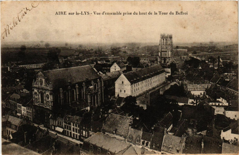 Carte postale ancienne Aire-sur-la-Lys Vue d'ensemble prise du haut de la Tour du Beffroi à Aire-sur-la-Lys