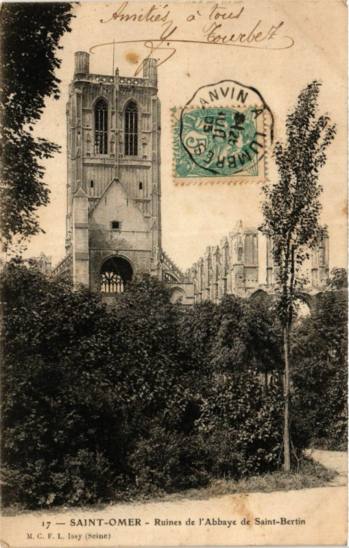 Carte postale ancienne Saint-Omer Ruines de l'Abbaye de St. Bertin à Saint-Omer