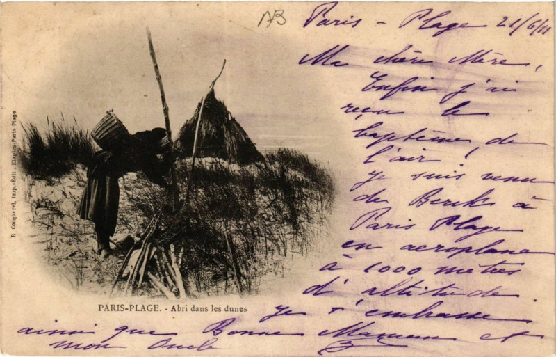 Carte postale ancienne Paris-Plage Abri dans les dunes
