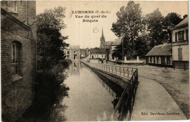 Carte postale ancienne Lumbres Vue du quai du Biequin à Lumbres