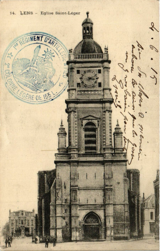 Carte postale ancienne Lens Eglise Saint-Leger à Lens