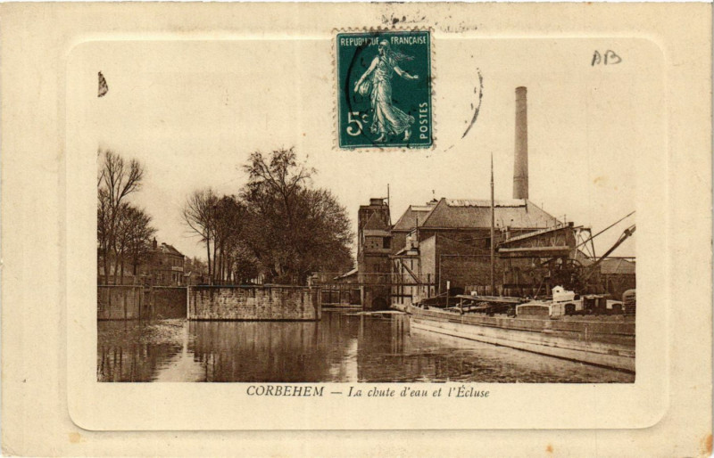 Carte postale ancienne Corbehem La chute d'eau et l'Ecluse à Corbehem