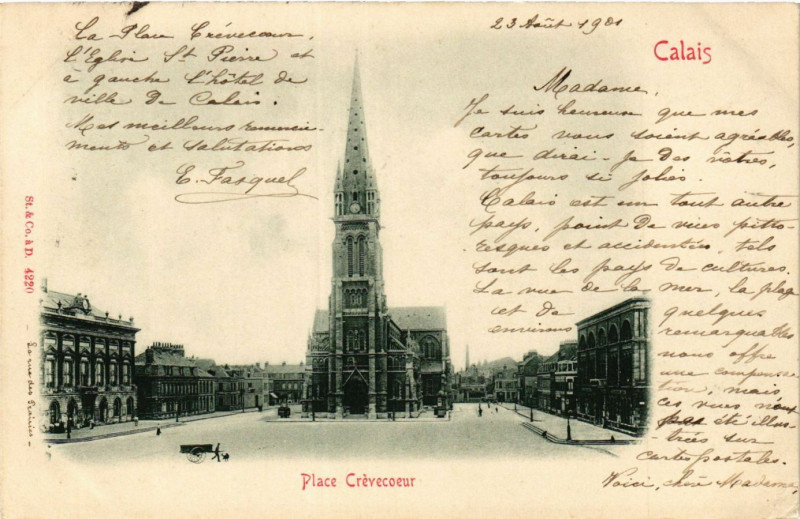 Carte postale ancienne Calais Place Crevecoeur à Calais