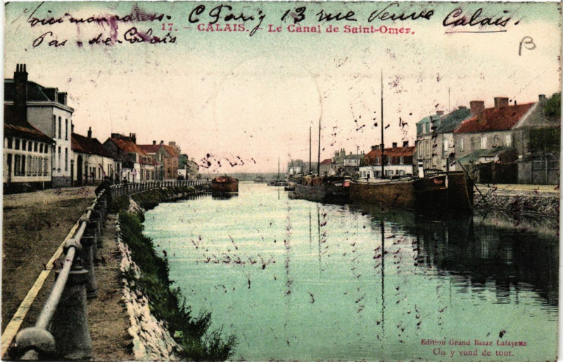 Carte postale ancienne Calais Le Canal de Saint-Omer à Calais