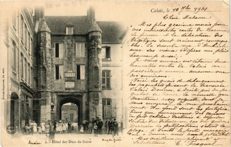 Carte postale ancienne Calais Hotel des Ducs de Guise à Calais