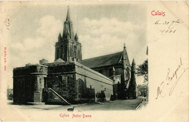 Carte postale ancienne Calais Eglise Notre-Dame à Calais