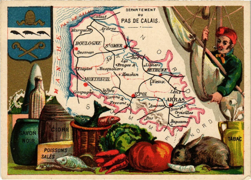 Carte postale ancienne Departement du Pas-de-Calais carte map à Calais