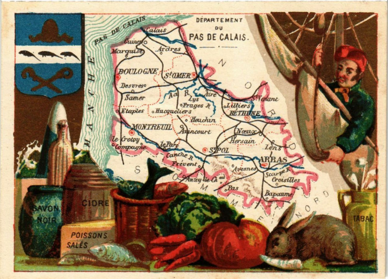 Carte postale ancienne Departement du Pas-de-Calais carte map à Calais