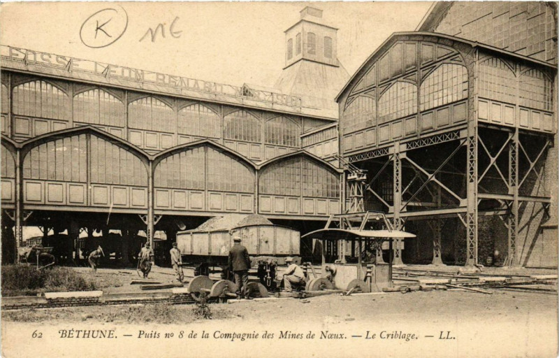 Carte postale ancienne Bethune Puits no 8 de la Compagnie des Mines de Nouex - Le Criblage à Béthune