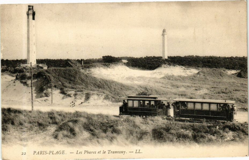 Carte postale ancienne Paris-Plage - Les Phares et le Tramway
