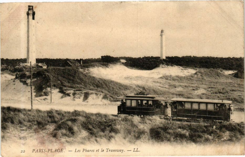 Carte postale ancienne Paris-Plage - Les Phares et le Tramway