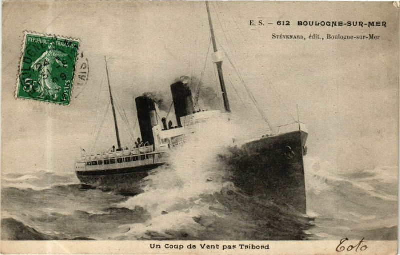 Carte postale ancienne Boulogne-sur-Mer - Un coup de Vent par Tribord à Boulogne-sur-Mer