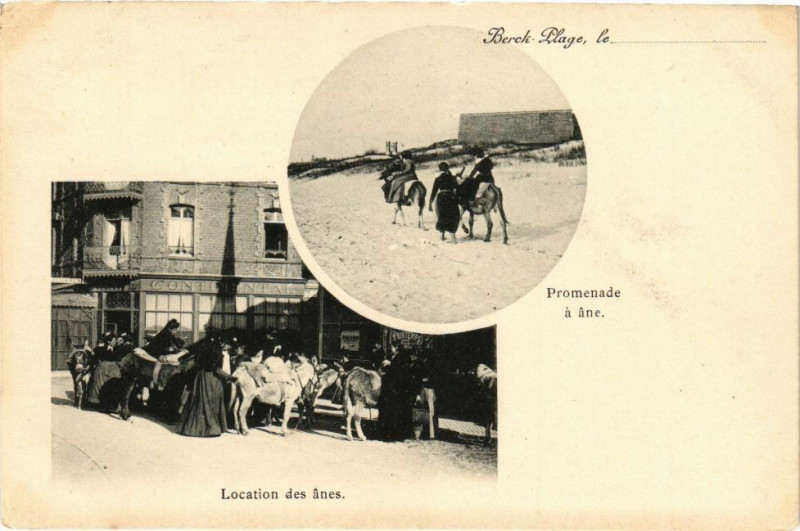 Carte postale ancienne Berck-Plage - Promenade a ane à Berck