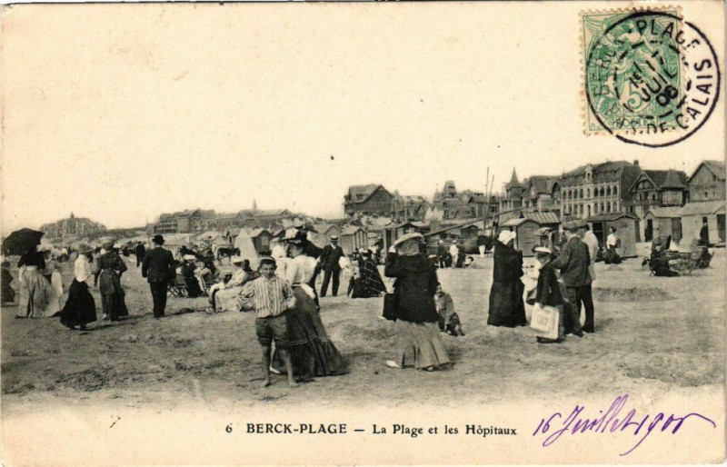 Carte postale ancienne Berck-Plage - La plage et les hopitaux à Berck