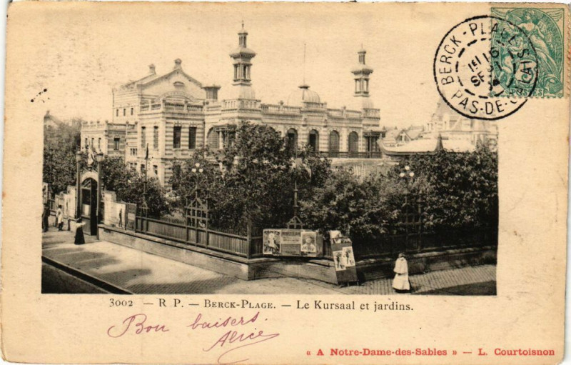 Carte postale ancienne Berck-Plage - Le kursaal et jardins à Berck