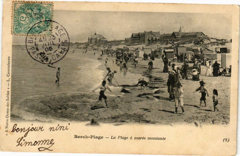 Carte postale ancienne Berck-Plage - La plage a maree montante à Berck