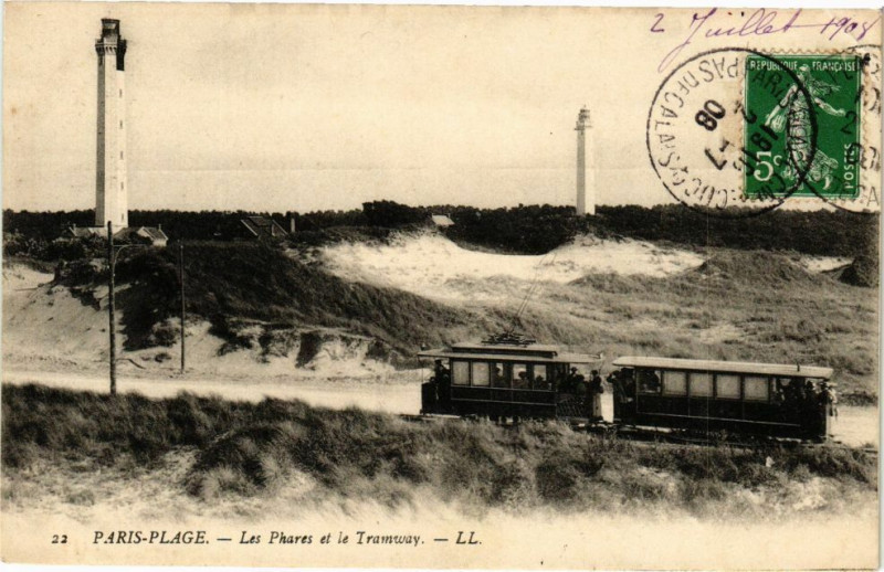 Carte postale ancienne Paris-Plage - Les Phares et le Tramway