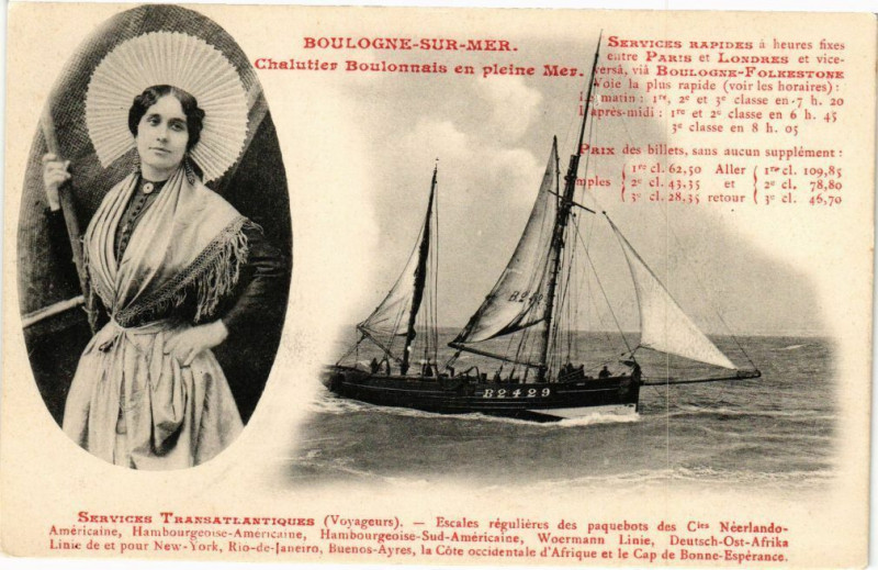 Carte postale ancienne Boulogne-sur-Mer - Chalutier Boulonnais en pleine Mer à Boulogne-sur-Mer
