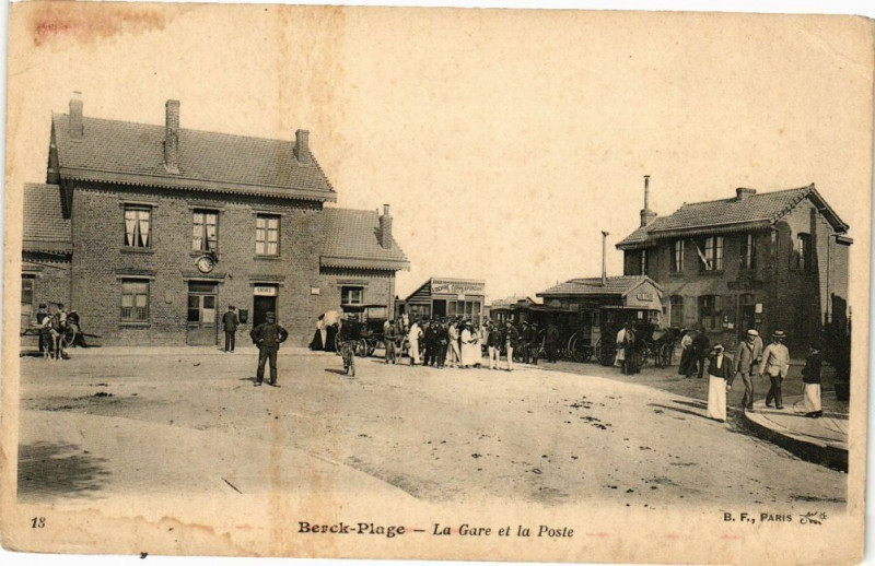 Carte postale ancienne Berck-Plage - La Gare et la Poste à Berck