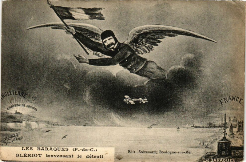 Carte postale ancienne Les Baraques - Bleriot traversant le détroit