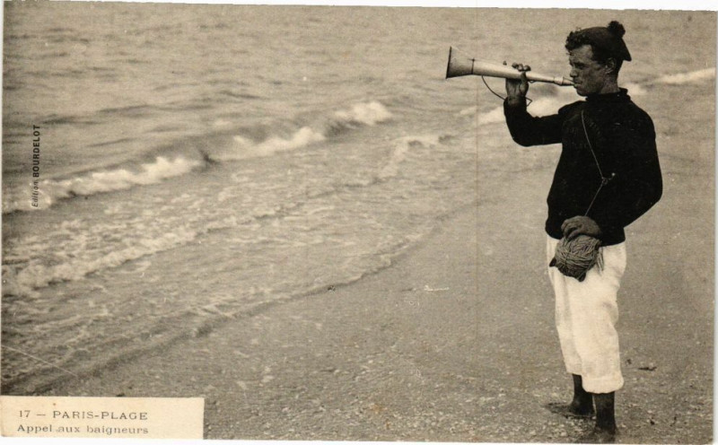 Carte postale ancienne Paris-Plage - Appel aux baigneurs