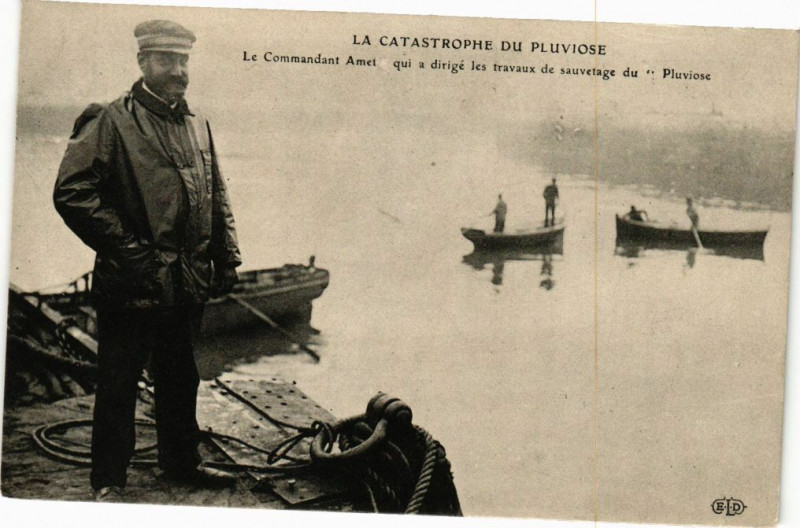 Carte postale ancienne La catastrophe du pluviose - Le commandant amet