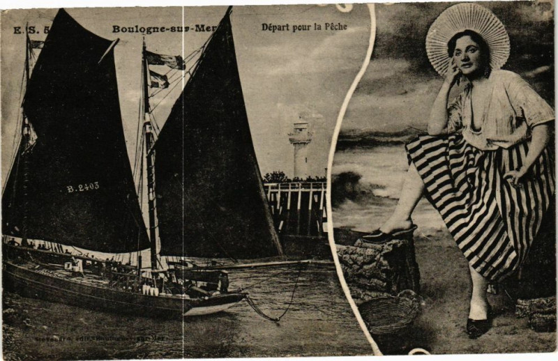 Carte postale ancienne Boulogne-sur-Mer - Depart pour la peche à Boulogne-sur-Mer