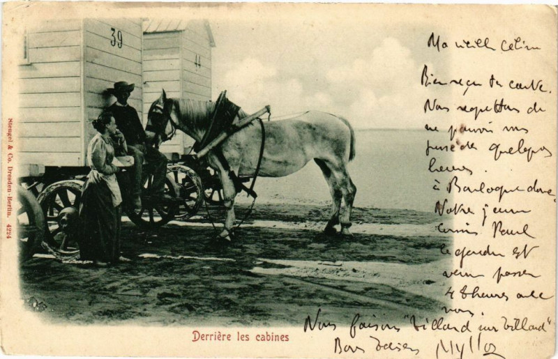 Carte postale ancienne Derriere les cabines