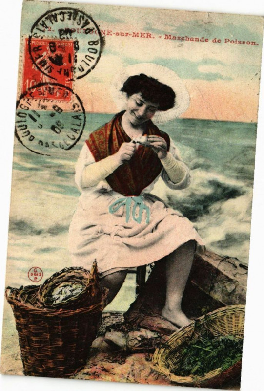 Carte postale ancienne Boulogne-sur-Mer - Manchande de poisson à Boulogne-sur-Mer