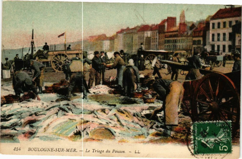 Carte postale ancienne Boulogne-sur-Mer - Le triage du poisson à Boulogne-sur-Mer