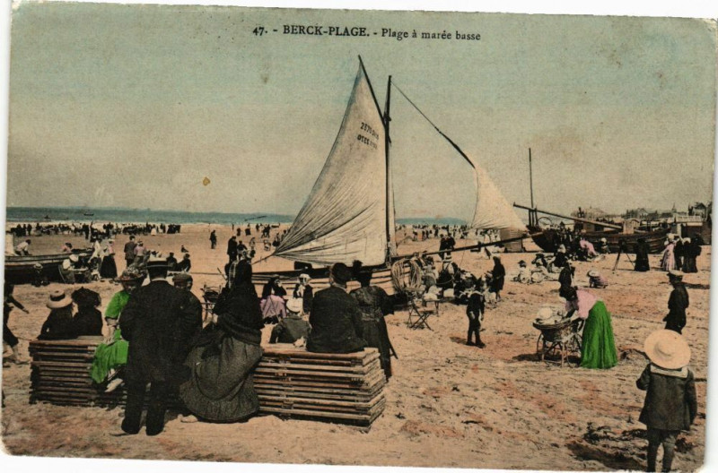 Carte postale ancienne Berck-Plage - Plage a marée basse à Berck