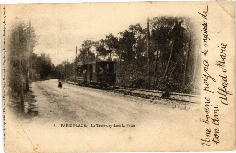 Carte postale ancienne Paris-Plage - Le Tramway dans la Forét