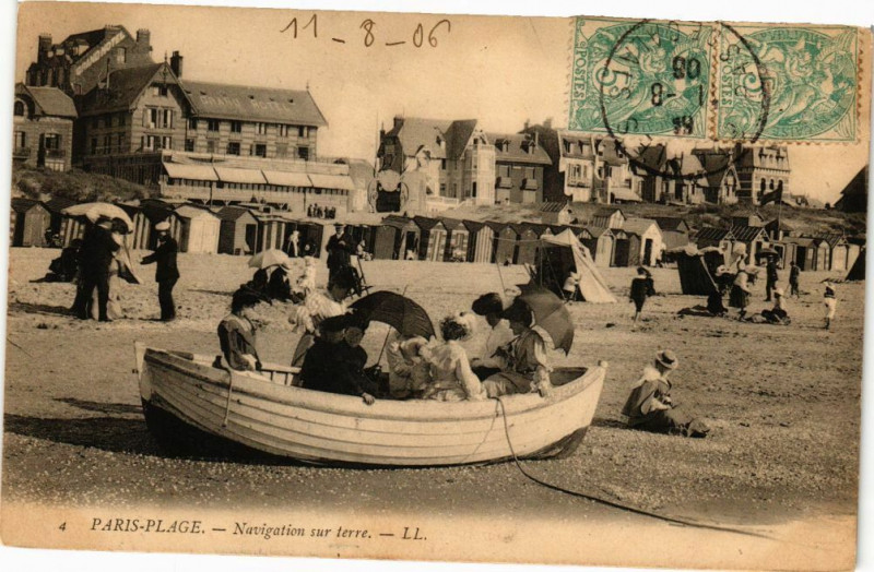Carte postale ancienne Paris-Plage - Navigation sur terre