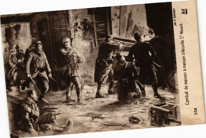Carte postale ancienne Combat Maison a maison a Neuvelle Saint-Waast