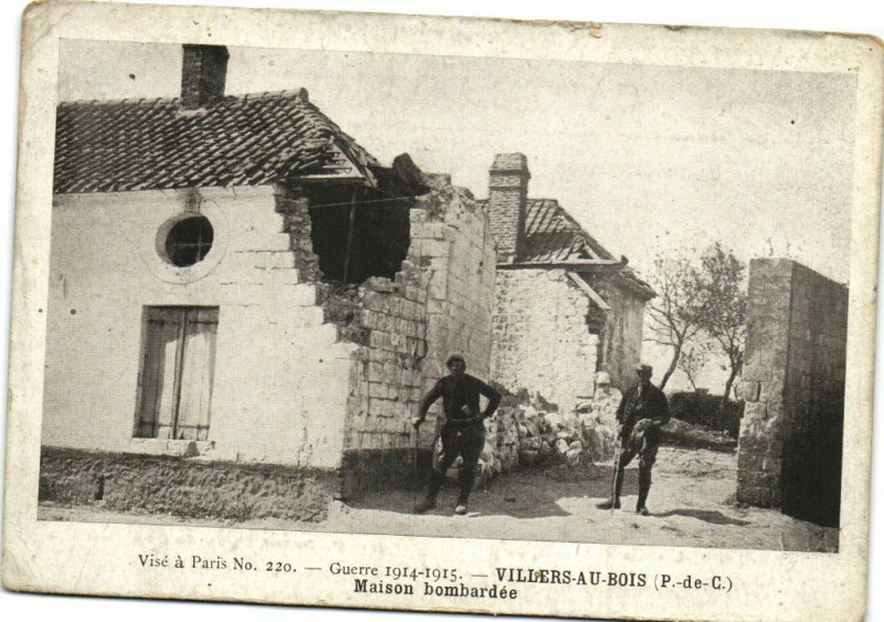 Carte postale ancienne Guerre 1914-1915 - Villers-au-Bois Maison bombardés à Villers-au-Bois