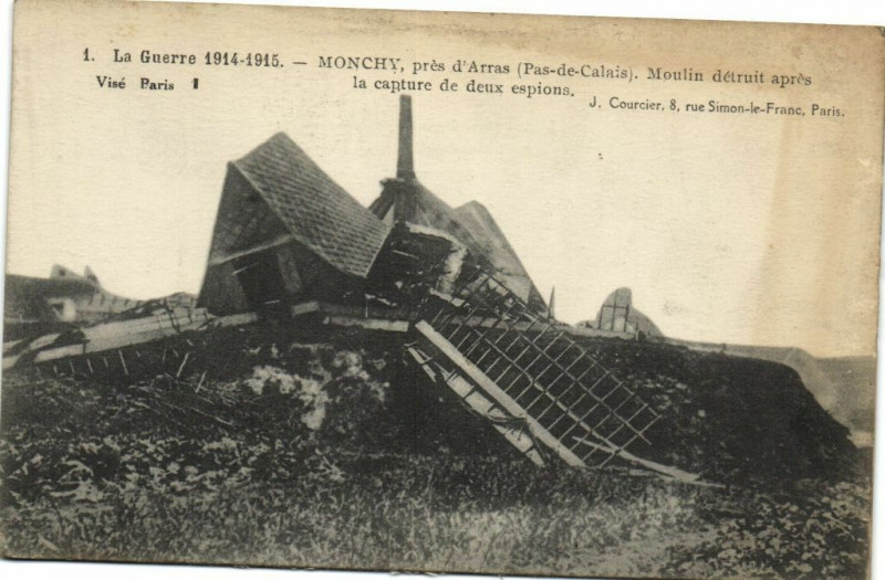 Carte postale ancienne La Guerre 1914-1915 Monchy pres d'Arras Moulin à Arras
