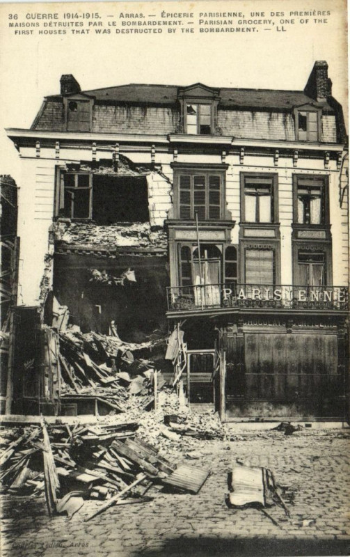 Carte postale ancienne Guerre 1914-1915 Arras - Epicerie PARISienne une des preieres... à Arras
