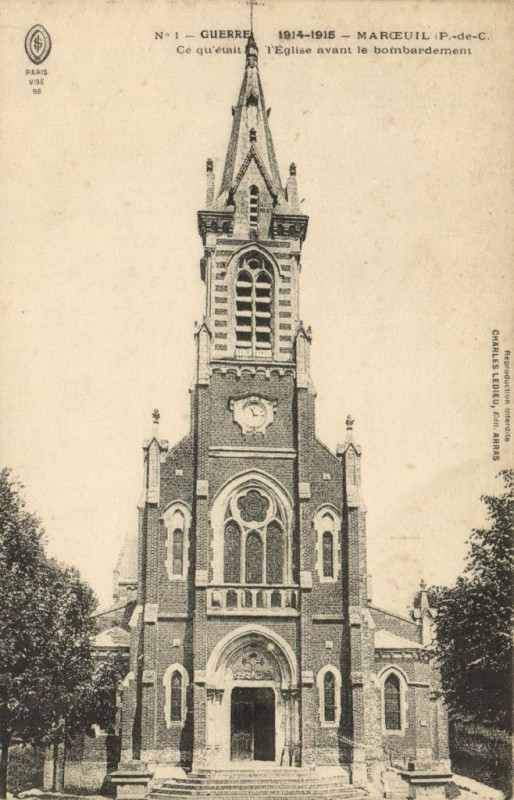 Carte postale ancienne Guerre - 1914-1915 - Marceuil ce qu'était l'Eglise ..